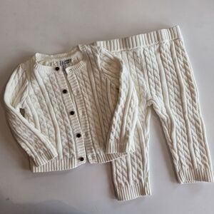 Janie and Jack Cream Cable Knit Cardigan And Pants Set 12-18m